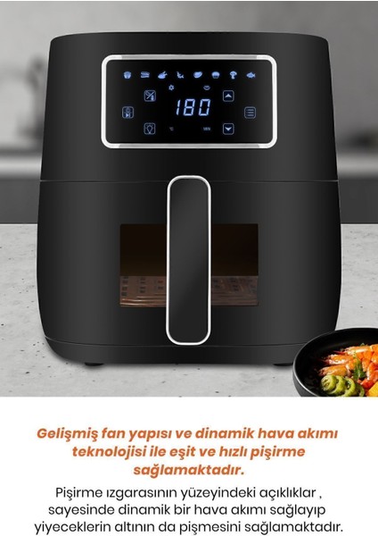 1700W Xl Dokunmatik 8 Ön Ayarlı Cam Kapaklı Aydınlatmalı Sıcak Hava Fritözü fırsatları