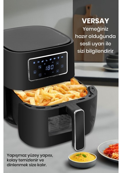 1700W Xl Dokunmatik 8 Ön Ayarlı Cam Kapaklı Aydınlatmalı Sıcak Hava Fritözü indirimleri