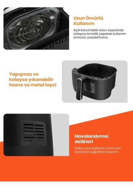 1700W Xl Dokunmatik 8 Ön Ayarlı Cam Kapaklı Aydınlatmalı Sıcak Hava Fritözü