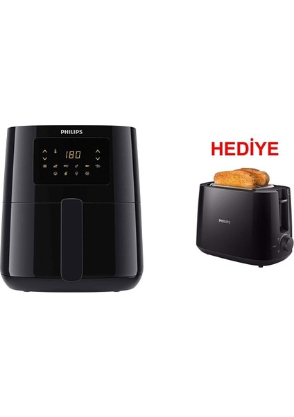 Yağsız Sıcak Hava Fritözü ve Ekmek Kızartma Makinesi Seti Siyah