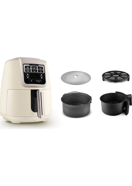4lt Hacimli 6 Fonksiyonlu Çok Amaçlı Ev Yemeği, Közleme, Yoğurt Airfryer Bej