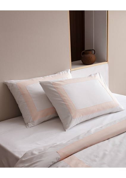 Valette King Size %100 Pamuk Nevresim Takımı - Beyaz/Pudra