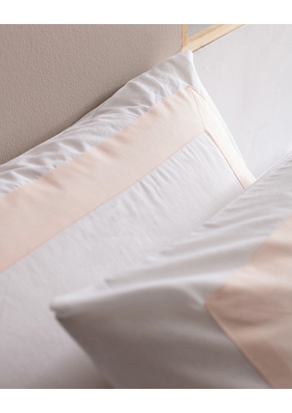 Valette King Size %100 Pamuk Nevresim Takımı - Beyaz/Pudra