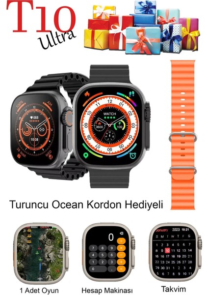 T10 Ultra Akıllı Saat, 2.09 Inç Ekran, Kordon Kilitli, Uyumlu, Hediye, Şık ve Fonksiyonel