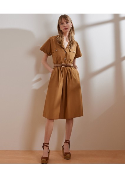 Cep Detaylı Midi Elbise