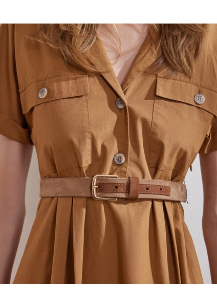 Cep Detaylı Midi Elbise