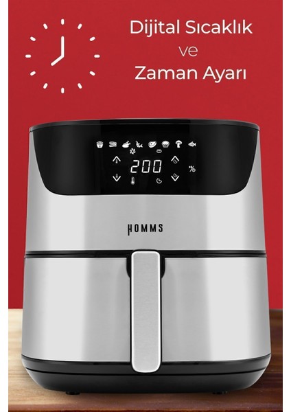 2000W Yüksek Güçlü 6,4l Inox Geniş Dokunmatik Sıcak Hava Fritözü modelleri