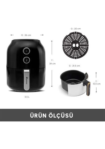 Beyaz Yağsız Fritöz, 3,5 L, Çok Amaçlı, Sağlıklı Pişirme, Pratik ve Hızlı Kullanım indirimleri