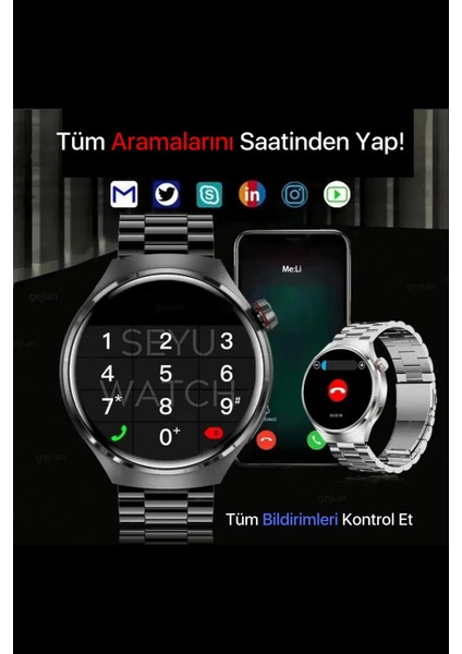 Hx Series V4 Yuvarlak Akıllı Saat, 7 Kordon ve Kulaklık Hediyeli Siyah modelleri