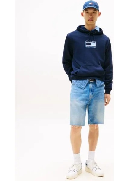 Tommy Hılfıger Erkek Marka Logolu Kapüşonlu Organik Pamuklu Kanguru Ceplli Günlük Kullanıma Uygun Lacivert Sweatshirt DM0DM21623 C1G modelleri