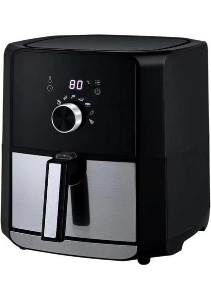 Yüksek Performanslı 1700W 5.5l Kapasiteli Hacimli Yağsız Fritöz Siyah