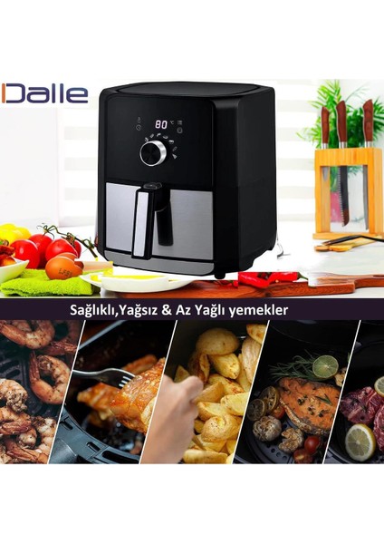 Yüksek Performanslı 1700W 5.5l Kapasiteli Hacimli Yağsız Fritöz Siyah indirimleri