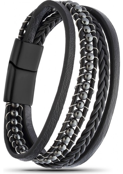 Hematit Doğaltaş Ve Deri Çoklu Bileklik 31832B9D21