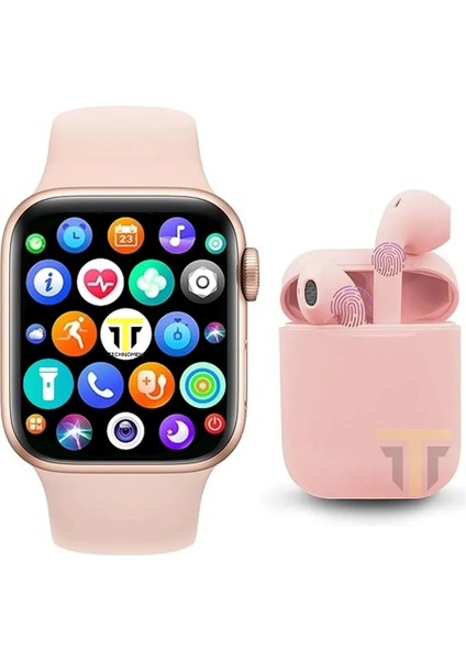 Pembe Akıllı Saat ve Bluetooth Kulaklık, Telefon Uyumu, Yeni Versiyon
