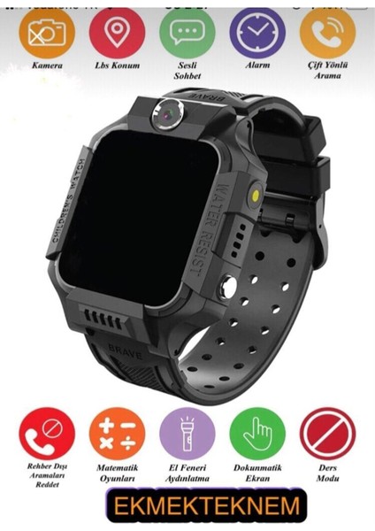 Konum Takipli Çocuk Akıllı Saat, Sim Kartli, Lbs, Sos, Dinleme, Siyah