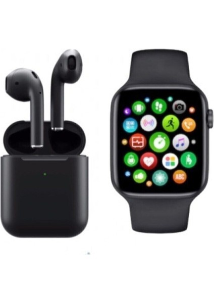 Unisex Siyah Akıllı Saat ve Kablosuz Kulaklık Seti, Şık ve Fonksiyonel.