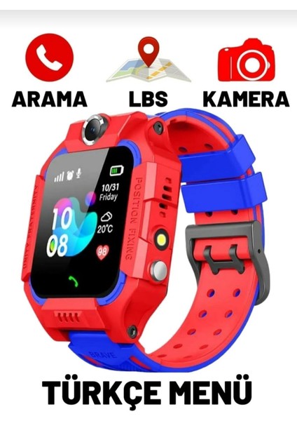 Kırmızı Akıllı Çocuk Takip Saati, Sim Kartli, Uzaktan Dinleme, Türkçe Menü
