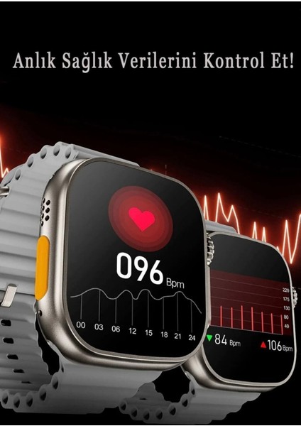 Şık 49MM Akıllı Saat, Ios ve Android Uyumlu, Çift Kordon, Gümüş Kasa, Yüksek Ekran modelleri