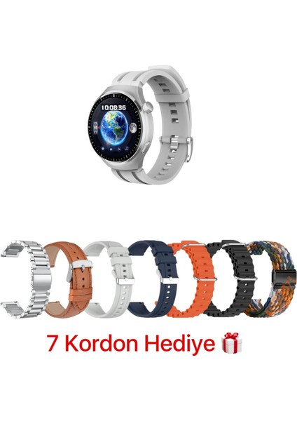 Yuvarlak Ekranlı 7 Kordonlu Akıllı Saat, Gümüş Renk, Redmi 10 Uyumlu fiyatları