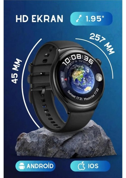 Yuvarlak Ekranlı 7 Kordonlu Akıllı Saat, Gümüş Renk, Redmi 10 Uyumlu modelleri