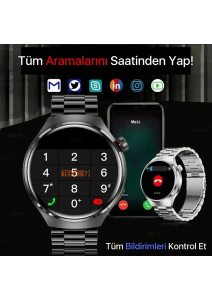 Yuvarlak Ekranlı 7 Kordonlu Akıllı Saat, Gümüş Renk, Redmi 10 Uyumlu