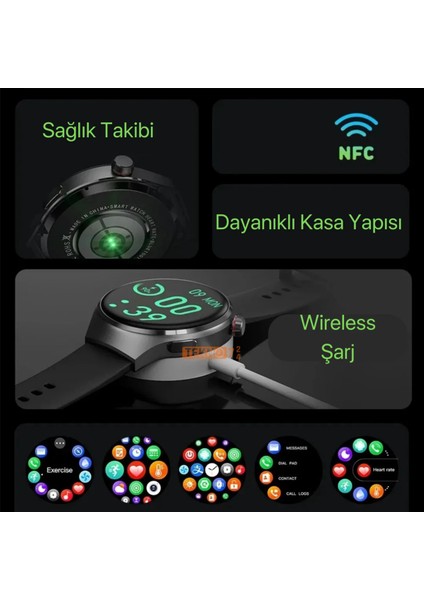 Yuvarlak Ekranlı 7 Kordonlu Akıllı Saat, Gümüş Renk, Redmi 10 Uyumlu