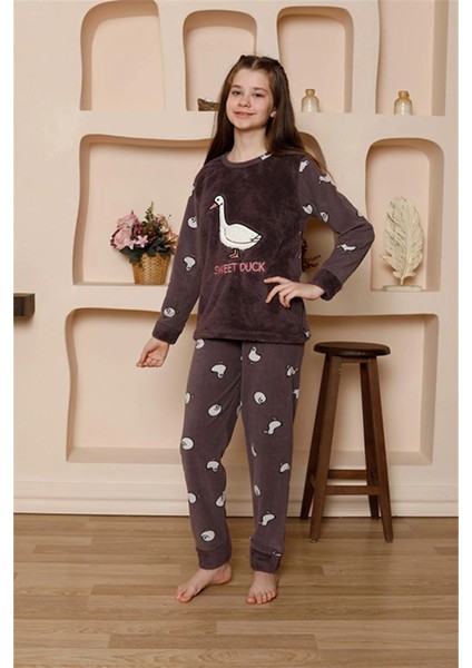 Kız Çocuk Polar Mürdüm Pijama Takımı