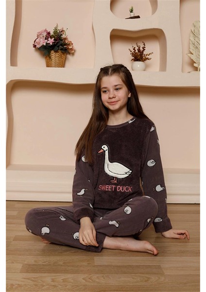 Kız Çocuk Polar Mürdüm Pijama Takımı modelleri
