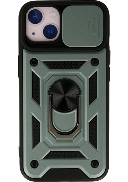 iPhone 15 Kılıf Pars Lens Yüzüklü Silikon - Yeşil