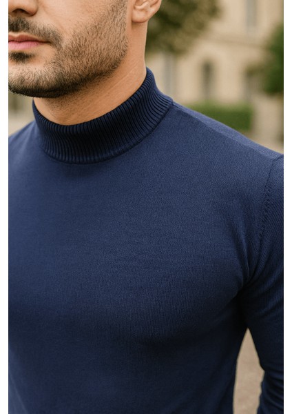 Erkek Yarım Balıkçı Ince Basic Triko Kazak