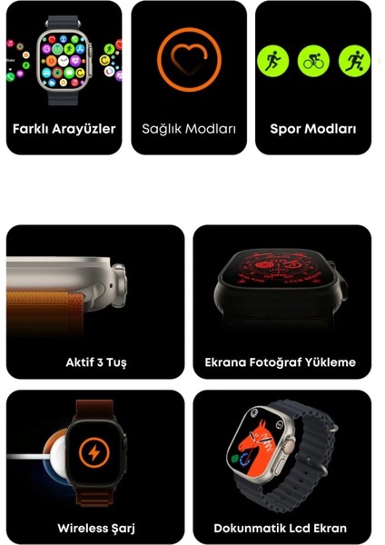 Turuncu Akıllı Saat 49MM, 2.09 Inç, Ios ve Android Uyumlu, Türkçe Menü indirimleri