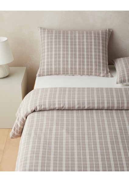 Glen Plaid Ipliği Boyalı Çift Kişilik Nevresim Takımı 200X220 cm Koyu Bej fiyatları