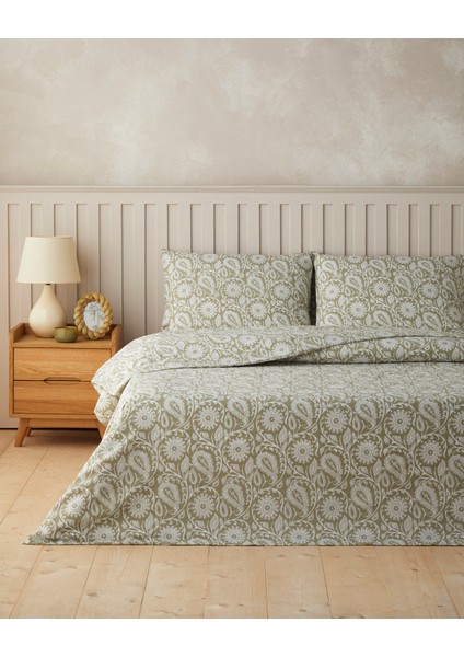 Ethnic Charm Kolay Ütülenir Tek Kişilik Nevresim Takımı 160X220 cm Yağ Yeşili