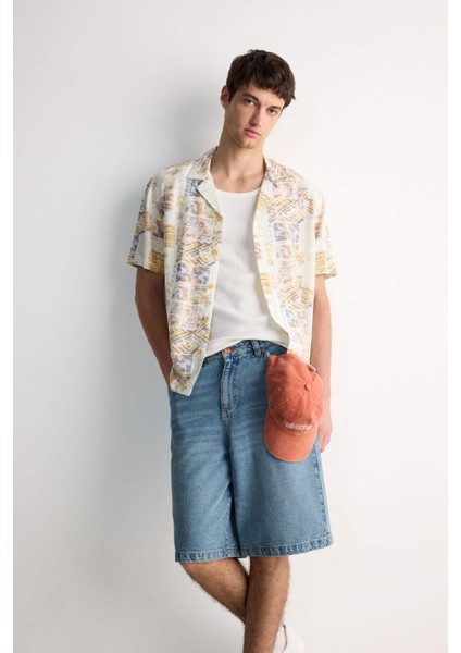 New Regular Fit Apaş Yaka Desenli Kısa Kollu Gömlek E3711AX25SM fiyatları