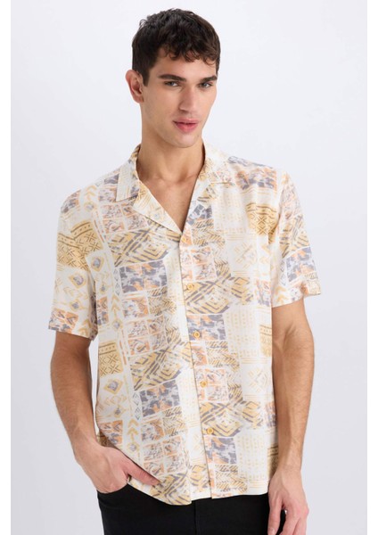 New Regular Fit Apaş Yaka Desenli Kısa Kollu Gömlek E3711AX25SM modelleri