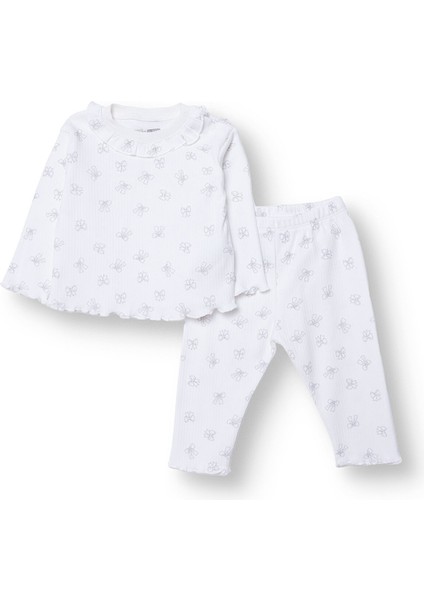 Kız Bebek Uzun Kol Pijama Takımı Interlok Bisiklet Yaka Uzun Kol Reçme Paça