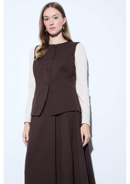 Regular Fit Bisiklet Yaka Düğmeli Yelek G1336AX25AU