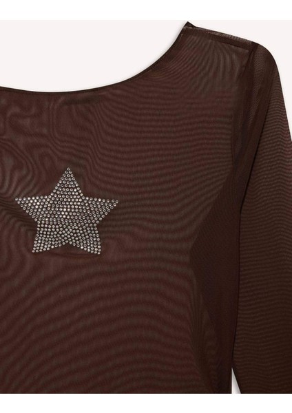 Fitted Bisiklet Yaka Tek Omuzlu Tül Uzun Kollu Tişört G2924AX25WN fiyatları