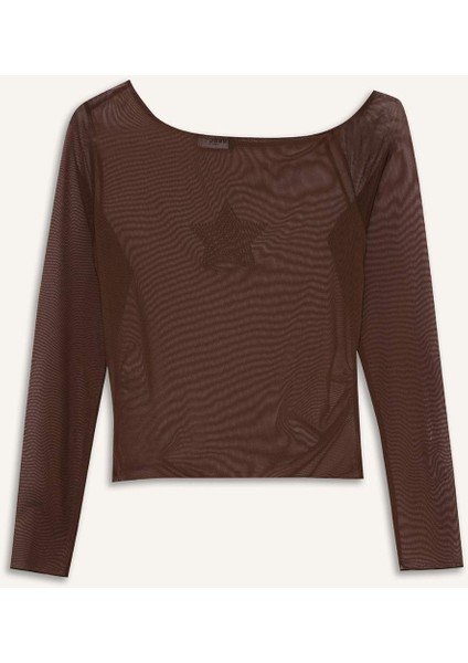 Fitted Bisiklet Yaka Tek Omuzlu Tül Uzun Kollu Tişört G2924AX25WN modelleri