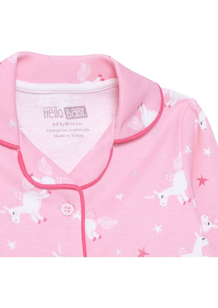 Kız Bebek Uzun Kol Pijama Takımı Interlok Gömlek Yaka Uzun Kol Reçme Paça modelleri