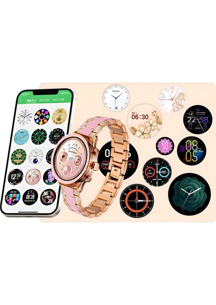 Şık Pembe Kadın Akıllı Saat, Nfc, Gps, Siri, Ios ve Android Uyumlu, Üç Kordonlu indirimleri