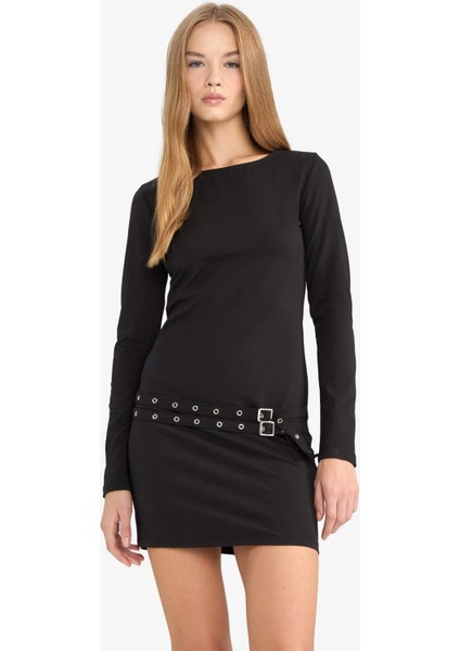 Afra x DeFacto Coool Bodycon Vücudu Saran Bisiklet Yaka Uzun Kollu Mini Elbise G3397AX25AU fiyatları