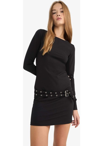 Afra x DeFacto Coool Bodycon Vücudu Saran Bisiklet Yaka Uzun Kollu Mini Elbise G3397AX25AU indirimleri