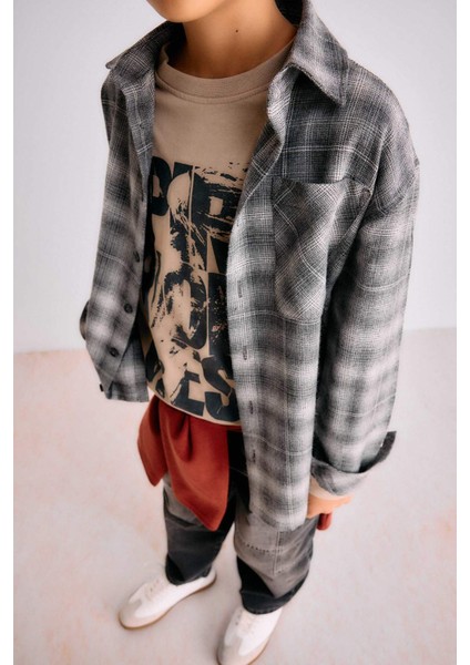 Erkek Çocuk Overshirt Fit Polo Yaka Kareli Flanel Uzun Kollu Gömlek G1970A825AU modelleri