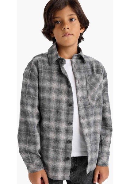 Erkek Çocuk Overshirt Fit Polo Yaka Kareli Flanel Uzun Kollu Gömlek G1970A825AU