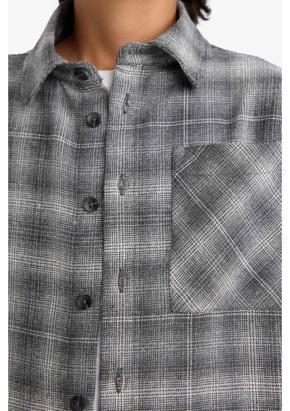 Erkek Çocuk Overshirt Fit Polo Yaka Kareli Flanel Uzun Kollu Gömlek G1970A825AU