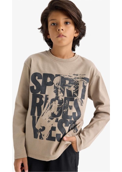 Erkek Çocuk Bisiklet Yaka Baskılı Uzun Kollu Tişört