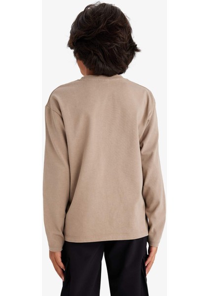 Erkek Çocuk Bisiklet Yaka Baskılı Uzun Kollu Tişört