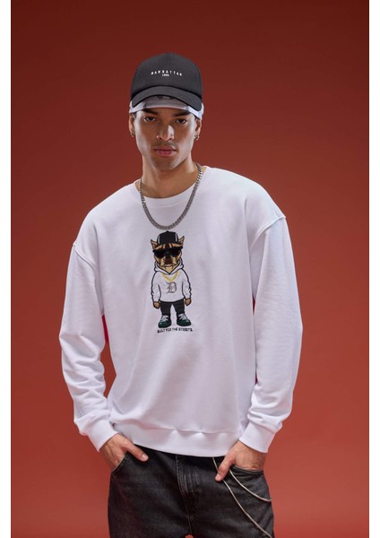 Boxy Fit Bisiklet Yaka Baskılı Sweatshirt E9331AX25AU