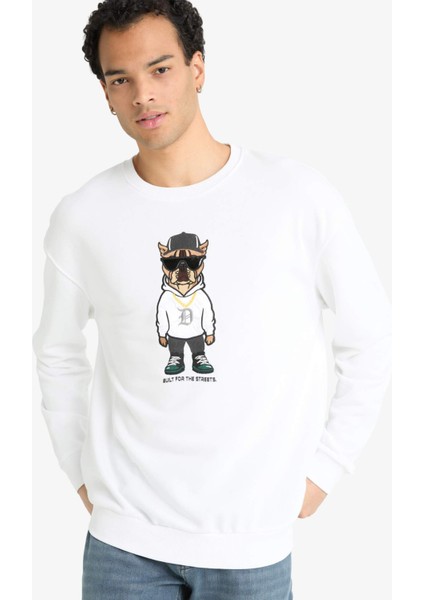Boxy Fit Bisiklet Yaka Baskılı Sweatshirt E9331AX25AU fırsatları